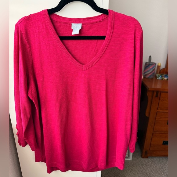 Chico’s red-purpleish-heathered lightweight 3/4th sleeves tee size 2 (12-14) - Picture 2 of 7